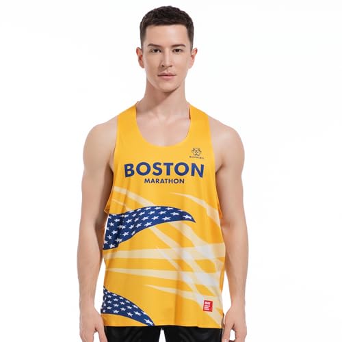 Sanken Men's Seamless Running Tank Tops Ultra Lightweight Marathon Singlets Breathable Race Vests Quick Dry Sleeveless Shirt (US, Alpha, Large, Regular, Regular, Boston)