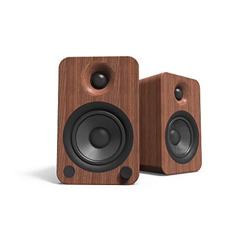 Kanto YU4WALNUT Powered Speakers with Bluetooth and Built-in Phono Preamp | Auto Standby and Startup | Remote Included | 140W Peak Power | Pair | Walnut