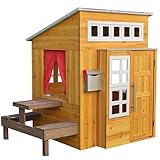 KidKraft Modern Outdoor Wooden Playhouse with Picnic Table, Mailbox and Outdoor Grill ,Gift for Ages 3+