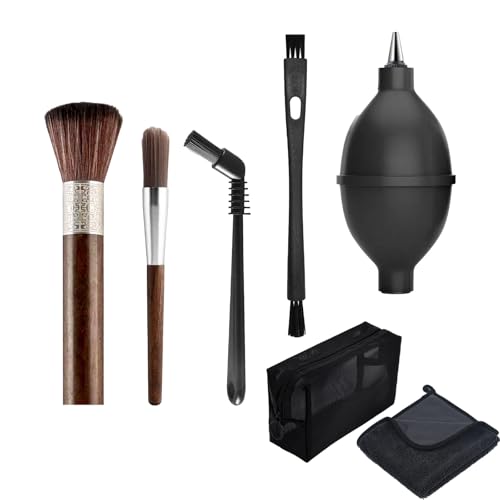 AEROVA 6 Pieces Coffee Brush Set Wooden Cleaning Brush Cleaning Towel and Nylon Espresso Brush for Coffee Machine Group Head, SMALL, Brown, ARE678