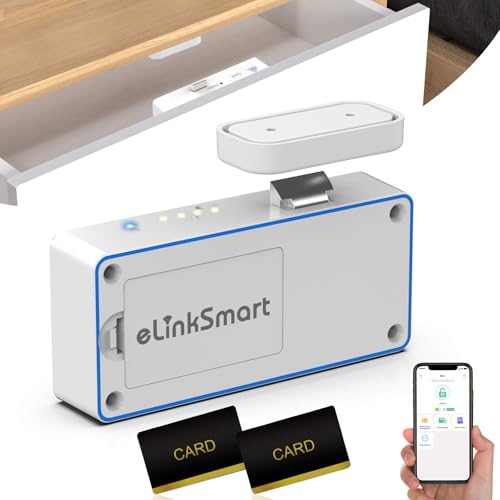 eLinkSmart Smart Cabinet Lock, Hidden No Drill Adhesive Magnetic Baby Proofing Child Proof Drawer Locks, Keyless RFID Bluetooth Cabinet Locks for Adults File Kitchen Cupboard Closet Liquor, White Blue