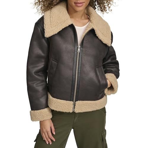 Levi's Women's Aviator Jacket, Molasses Faux Shearling
