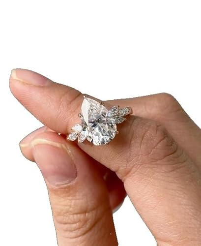 SHAMA JEWELS HUB Pear Cut Moissanite Ring 3.0 CT Engagement 925 Sterling Silver Cluster Setting Ring Vintage Ring Beautiful Unique Birthday Gift Ring For Her