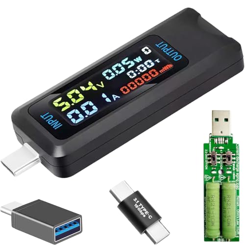 DKARDU USB Tester Type-C Interface Multi-Functional Digital Power Capacity Tester Voltage Current Meter DC 4.5-36V 0-5A Supports Fast Charging Protocols with Type C Connector Adapter USB Load