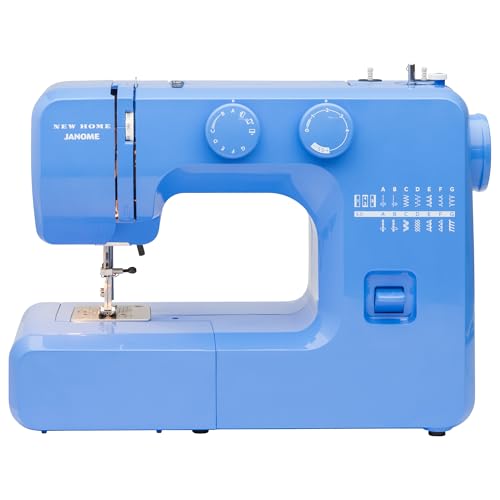 Janome Blue Couture Easy-to-Use Sewing Machine with Interior Metal Frame, Bobbin Diagram, Tutorial Videos, Made with Beginners in Mind!