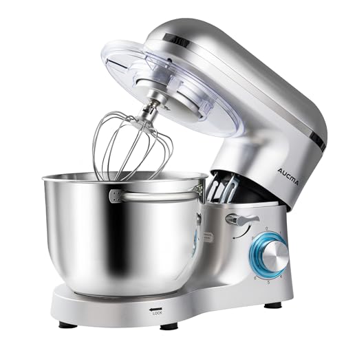 Aucma Stand Mixer,6.5-QT 660W 6-Speed Tilt-Head Food Mixer, Kitchen Electric Mixer with Dough Hook, Wire Whip & Beater (6.5QT, Silver)