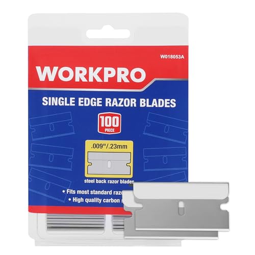 WORKPRO 100-Pack Single Razor Edge Blades, Industrial Scraper Razor Blades, High Carbon Steel One Edge Razor Blades