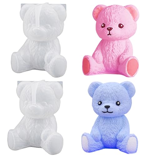 Voaesdk Bear Resin Molds, 2PCS 3D Bear Silicone Moulds for Resin Casting, Cute Animal Epoxy Resin Mold for Fondant Chocolate Candy Cake Candle Soap Craft Home Decor