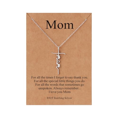 Lcherry S925 Sterling Silver Mom Cross Necklace for Women - Birthday Gifts for Mom, Religious Christian Jewelry Mother's Day Gifts for Women