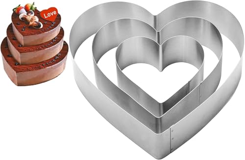 Stainless Steel 6 Inch 8 Inch 10 Inch Heart Shaped Cake Ring Mold, Heart Pancake Baking Mold Dessert Cake Cutter Decorating Pastry Ring for Layering Mousse & Sponge Cakes Birthday Wedding Festivals