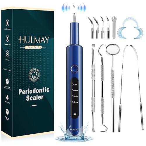 HULMAY Plaque and Tartar Remover for Teeth, Dental Calculus Remover, Teeth Cleaning Kit, LED Light, 4 Modes, 4 Replaceable Head, IPX7 Waterproof (Periodontic Scaler)