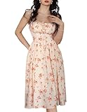 Scarlet Darkness Floral Printed Corset Dress for Women Ruched Bust Summer Cami Dresses Yellow XL