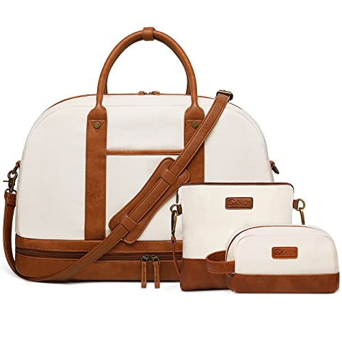 Weekender Bag for Women, Canvas Overnight Duffle Tote Bag, Carry on Travel Tote With Shoe Compartment, Perfect for Travel/Daily Use/Birthday Gift