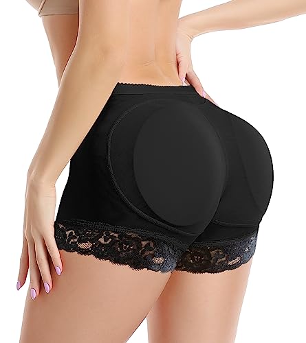 KIWI RATA Womens Seamless Butt Lifter Padded Lace Panties Enhancer Underwear,Black,X-Large
