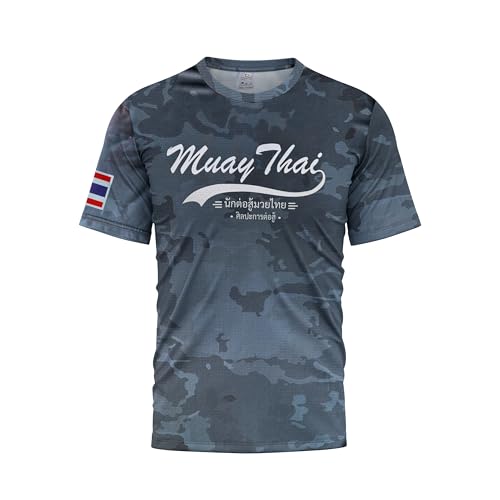 TAO MARTIAL Muay Thai T-Shirt Dry Fit Top Boxing Short Sleeves Design Camouflage (Carbon Color, Size L)