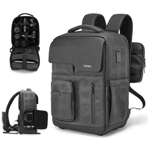 Cwatcun Camera Backpack Waterproof Camera Bag, Multi-Functional Travel Photography Bag Camera Case with 15.6" Laptop Compartment and Tripod Holder for Canon/Nikon/Sony SLR/DSLR/Mirrorless Camera