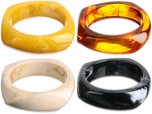 Landical 4 Pcs Colorful Square Acrylic Resin Bangle Bracelet Wide Geometric Irregular Wristbands Women(Classic Colors)