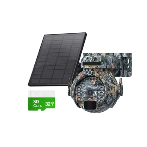 QDVOPHZA 4K 8MP WiFi Solar Powered Camera 4G SIM 12X Zoom Outdoor 360° View Animal Monitoring Solar Battery Hunting PTZ Cameras(4MP 4G 32GB)