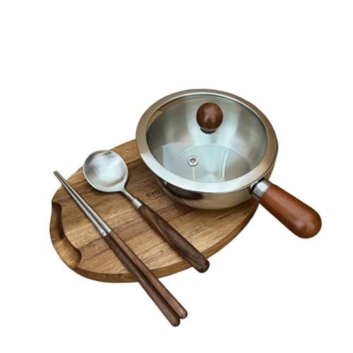 ELIDATE 304 Stainless Steel Single Handle Bowl with Spoon & Chopsticks Set (3-Piece) – 600ml Wooden Grain Design, Non-Toxic & Coating-Free for Ramen, Luosifen, Yogurt, Salad, Pasta