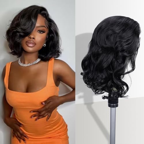 FASCARA Bob Wig Human Hair 13x4 Lace Frontal Body Wave HD Transparent Lace Front Wigs Human Hair 180% Density Pre Plucked with baby hair Glueless Short Bob Wigs for Women Natural Color 12 Inch
