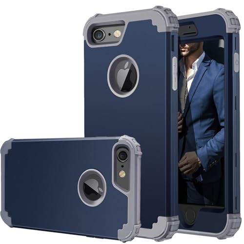 Fingic for iPhone 6/6S Case, Full-Body 3 in 1 Hybrid Hard PC & Soft Silicone Heavy Duty Rugged Bumper Shockproof Protective Phone Case, Navy Blue+Gray