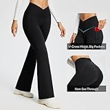 BALEAF Flare Leggings for Women Yoga Pants Trendy Bell Bottom Leggings Crossover High Waist Wide Leg Pants with Pockets Black 29/'' 2XL, Soft