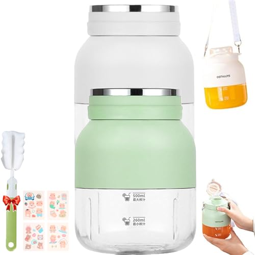 Ostmars Blender Cup, Ostmars Juicer Cup, Electric Juicer Mini Portable Blender, Portable Automatic Sport Juicer Cup, Dual-Use Water Bottle with Straw for Outdoor Sports with Strap (2PCS Mix)