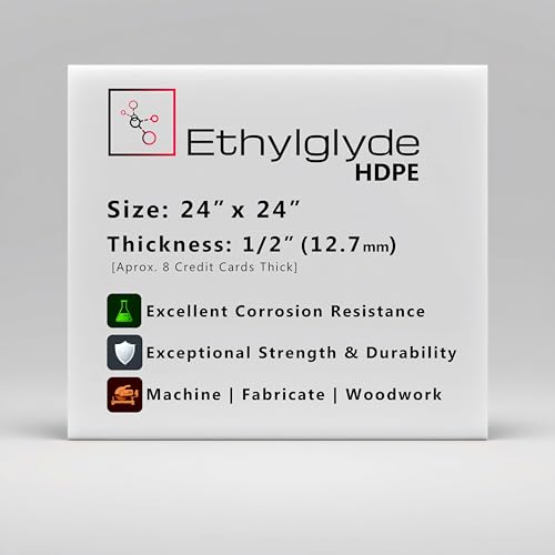 Ethylglide Natural 24" x 24" x 1/2" HDPE Sheet (High Density Polyethylene) Plastic Polymer PVC. Great for DIY Projects and Cutting Boards and Marine Board Applications. Nominal Cut Within +(-) 1/8"