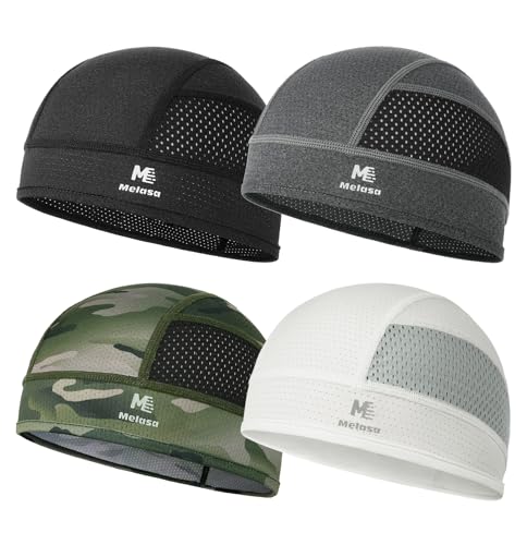 MELASA 4 Pack Cooling Skull Cap for Men Women, Breathable Mesh Helmet Liner, Sweat Bike Cap for Cycling Motorcycle Hard Hat