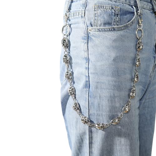 PINKPIN Wallet Keychain Skull Pants Jeans Keychains for Key Wallet Chain Hip-Hop Goth Clothing Accessories Silver