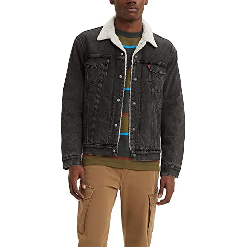 Levi's Men's Sherpa Trucker Jacket (Also Available in Big & Tall), Black Stonewash, X-Small