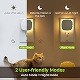 AUVON Plug-in LED Backlit Night Light with Motion Sensor & Dusk to Dawn Sensor, Dimmable Warm White Nightlight with 1-50 lm Adjustable Brightness for Bedroom, Bathroom, Stairs, Hallway (4 Pack)