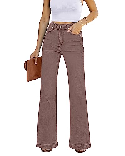 GRAPENT Womens Plus Size Stretch High Waisted Flare Ripped Jeans - 70s Outfits, Size 12-14 Wide Leg Pants