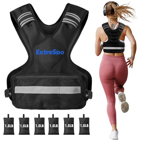 ExtreSpo Adjustable Weighted Vest for Women and Men, 11-20lb Weight Vest with 6 Ironsand Weights, Body Weight Vest Exercise Set with Reflective Strip for Strength Training and Workout