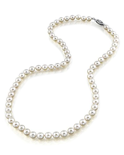 The Pearl Source 14K Gold 4.0-4.5mm AAA Quality Round Genuine White Japanese Akoya Saltwater Cultured Pearl Necklace in 16" Choker Length for Women