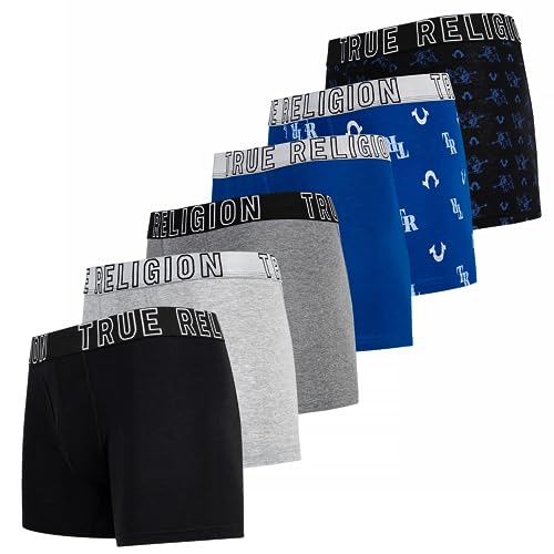 True Religion Mens Boxer Briefs Cotton Stretch Underwear for Men Pack of 6 Blue/Black