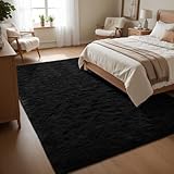 Macgace Fluffy Area Rugs for Bedroom Decor Aesthetic, 4x6 Black Shag Rug with Non-Slip Dots for Living Room, Furry Plush Mat Washable Fuzzy Carpet Modern Home Decor for Kids Nursery Boys Room