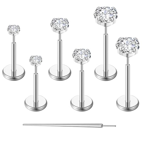 Gotumo 20G Flat Back Earrings Stud G23 Titanium Threadless Tragus Labret Cartilage Lip Medusa Conch Body Piercing Jewelry for Women Men Silver