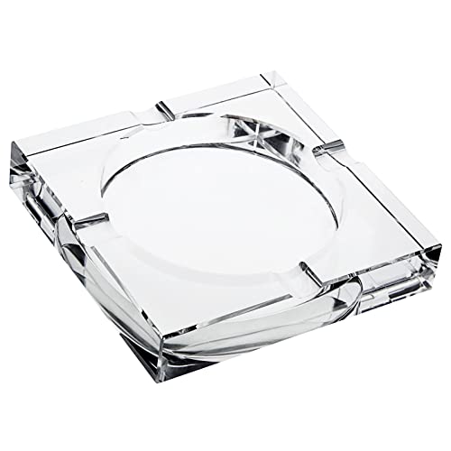 Juvale Glass Crystal Ashtray with Cut and 4 Slots for Cigars, Luxury Square Cigarette Holder for Men, Home, Office, Desk, Tabletop Decoration, Gift Box (7x7x1.5 Inches)