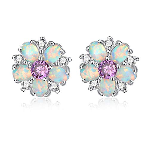 CiNily Flower Earrings, Purple Opal Stud Earrings Sterling Silver Plated Stud Earrings for Women, Ladies Flower Stud Earrings Cute Unique Earrings