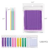 Tbestmax 1200 Pcs Micro Applicator Brush, Micro Swabs, Disposable Eye Lashes Mascara Wands for Eyelash Extension, 6 Colors