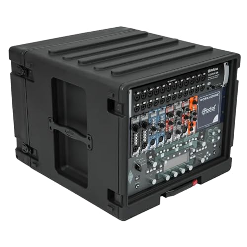 SKB 8U rSeries Rolling Rack with Integrated Back Wheels and 1-Touch Pull Handle, Comes with 8 Rack Units and Interlocking Molded Stacking Bars