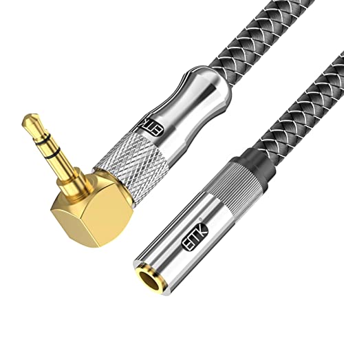 EMK Premium 90° 3.5mm Headphone Extension Cable (15Ft/5M) - Right-Angle TRS Stereo Aux Extension Cord for Laptops, Smartphones & Audio Devices - Space-Saving Angled Design, Gold-Plated Connectors
