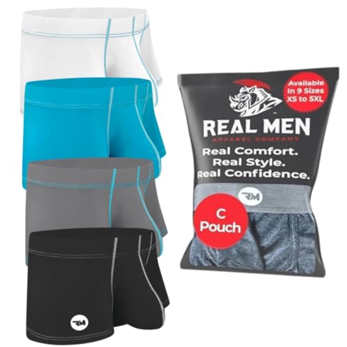 Real Men 3in Nylon Boxer Briefs C Pouch Xl 4pk Blk/Cyn/Gry/Wht Xl Mens Underwear Boxer Briefs With Pouch Running Underwear For Men With Big Balls