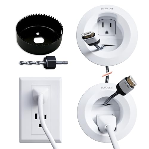 ECHOGEAR in-Wall Cable Management Kit - Includes Power & Low Voltage Cable Management - Hide TV Wires When Mounting A TV - Includes Hole Saw Drill Attachment for Easy Install