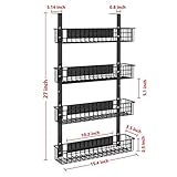 4 Tier Magnetic Spice Rack | Strongly Magnetic Spice Shelf with Utility Hooks | Refrigerator Spice Storage | Kitchen Storage Rack for Placing Seasoning Bottles, Plastic Wraps or Garbage Bags (Black)