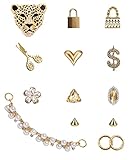 ZOKUZO Bling Croc Charms Accessories Gold Cute Designer Girly Pearl Crock Pins Jewels Gems Chains Shoe Decorations Charms Jewelry for Women Adults Black Girl Teens Gifts Bubble Slides