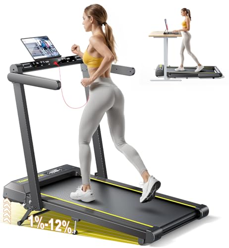 TOPUTURE Walking Pad Treadmill with 12% Incline, 4 in 1 Folding Treadmill for Home/Office with Handle Bar, 2.5HP Under Desk Treadmills Portable Walking Pad with App & Bluetooth Speaker, 0.6-10MPH