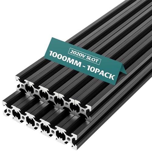 1000mm 10Pcs Aluminum Extrusion European Standard 2020 V Slot Anodized Linear Rail for 3D Printer Parts and CNC DIY Black