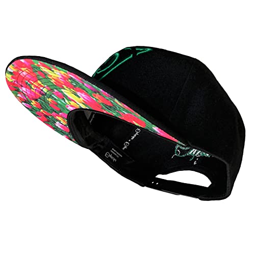 Capiche [99+ Variations] Black Snapback Hat for Men, Tulip Field, Flower Hat, Floral Design, Flat Bill Baseball Cap, Women, Sun, Spring and Summer